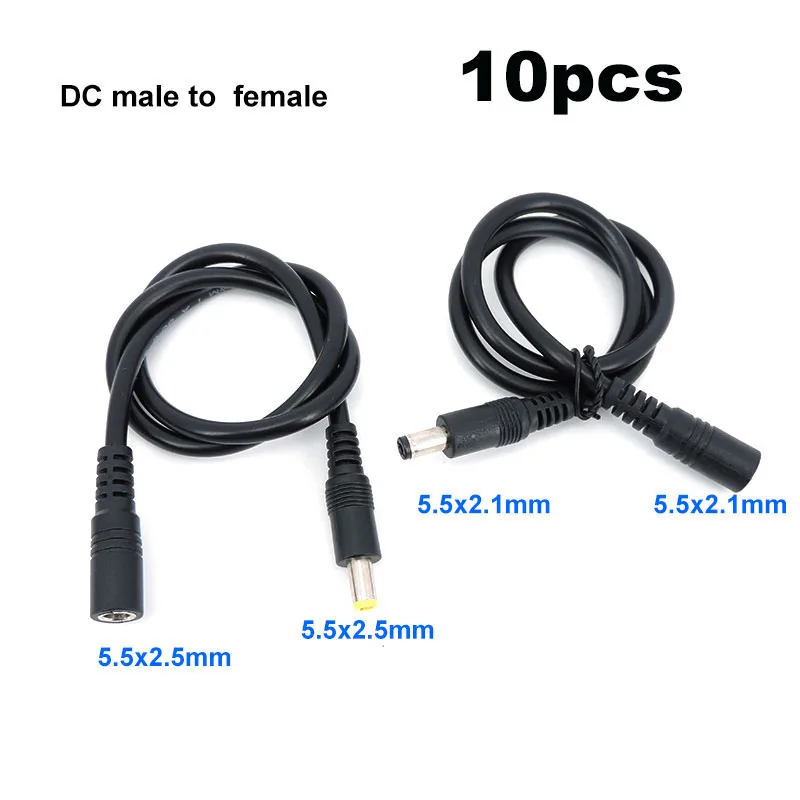 

DC male to female power supply Extension connector Cable Plug Cord wire Adapter for led strip camera 5.5X2.1 2.5mm 12v 18awg 10x