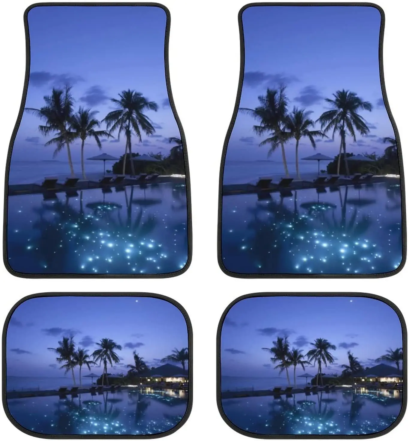 

Car Floor Mat 4 Piece Sets Beach Palms Universal All Weather Waterproof Driver Heel Pad Protector-Full Set Front