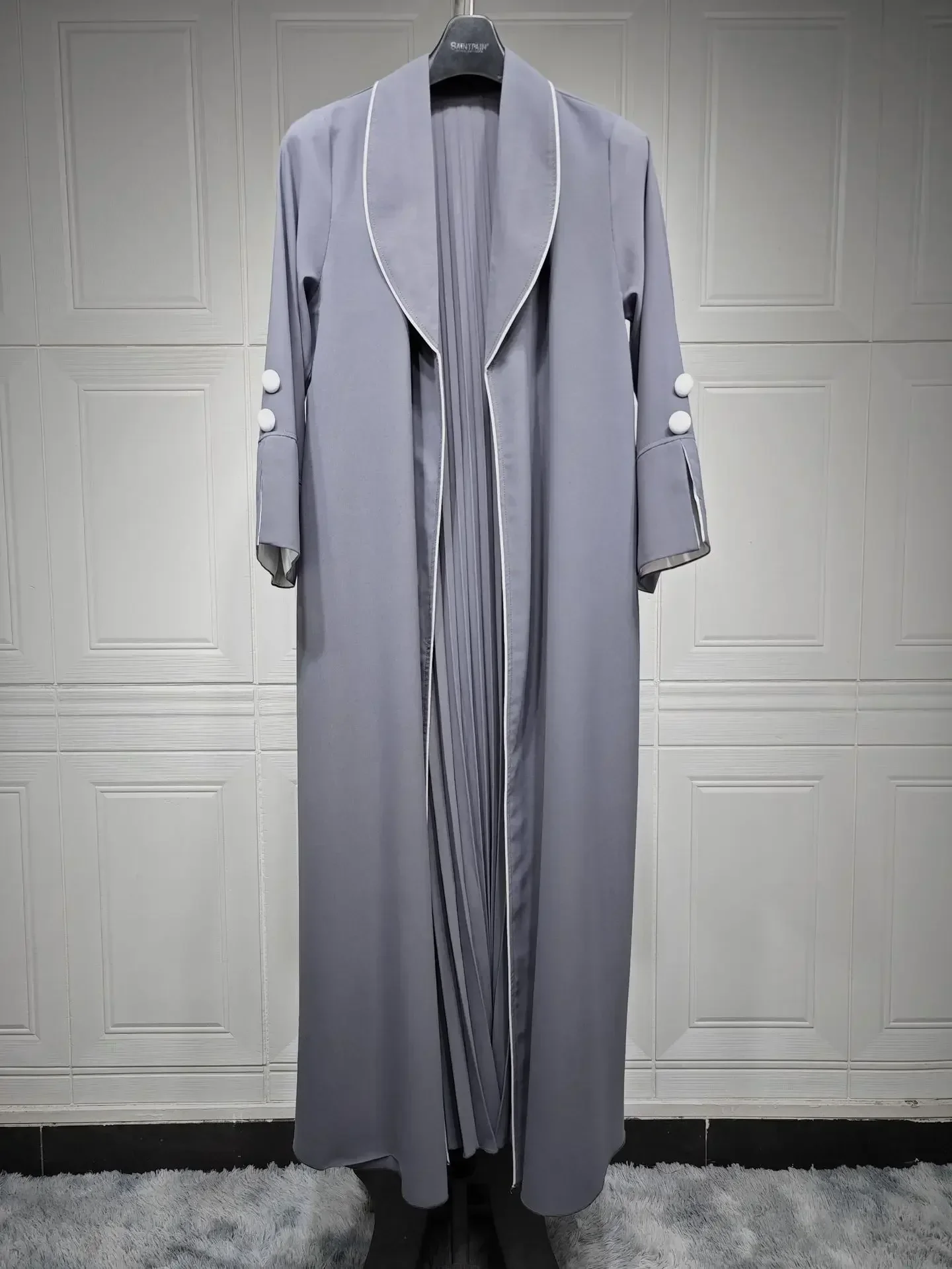 Muslim Autumn Winter Open Kimono Abaya for Women Jalabiyat Black and White Contrast Color Moroccan Turkish African Robe Dubai