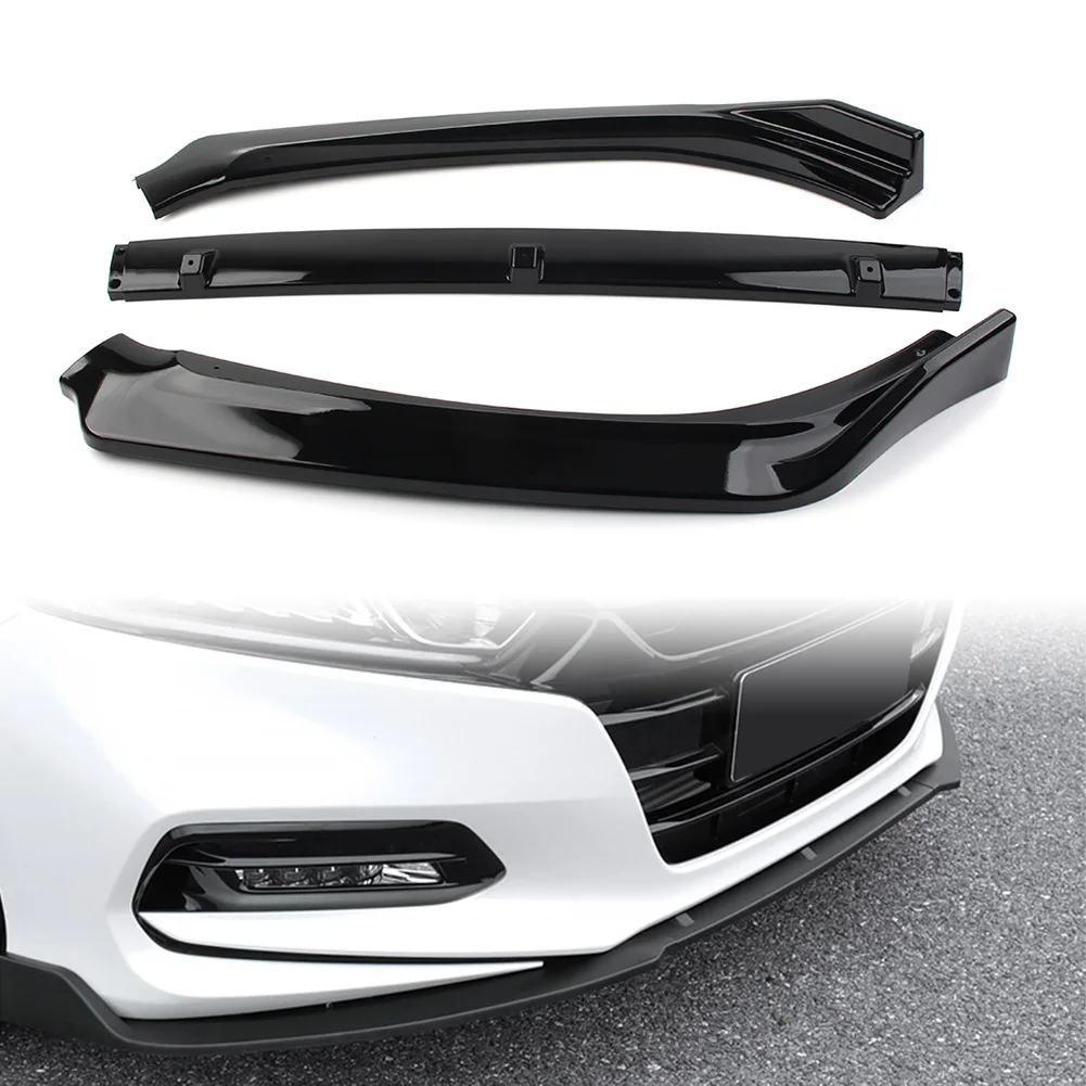 3pcs Glossy Black Car Front Bumper Lip Spoiler Trims Cover Exterior