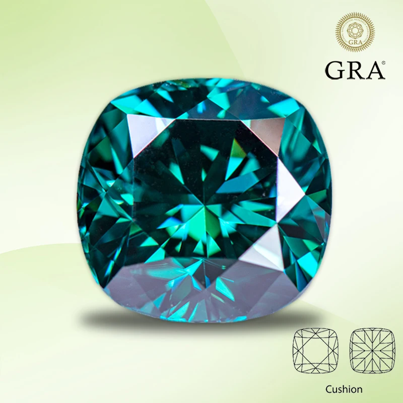 

Moissanite Stone Cushion Cut Primary Color Emerald Green Gemstone Lab Created Diamond for Women Jewelry with GRA Certificate