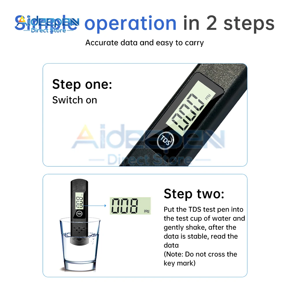 TDS-H8 TDS Meter Digital Water Quality Tester 0-9990PPM TDS Meter Water Quality Analyzer Monitor Purity PPM Aquarium Filter