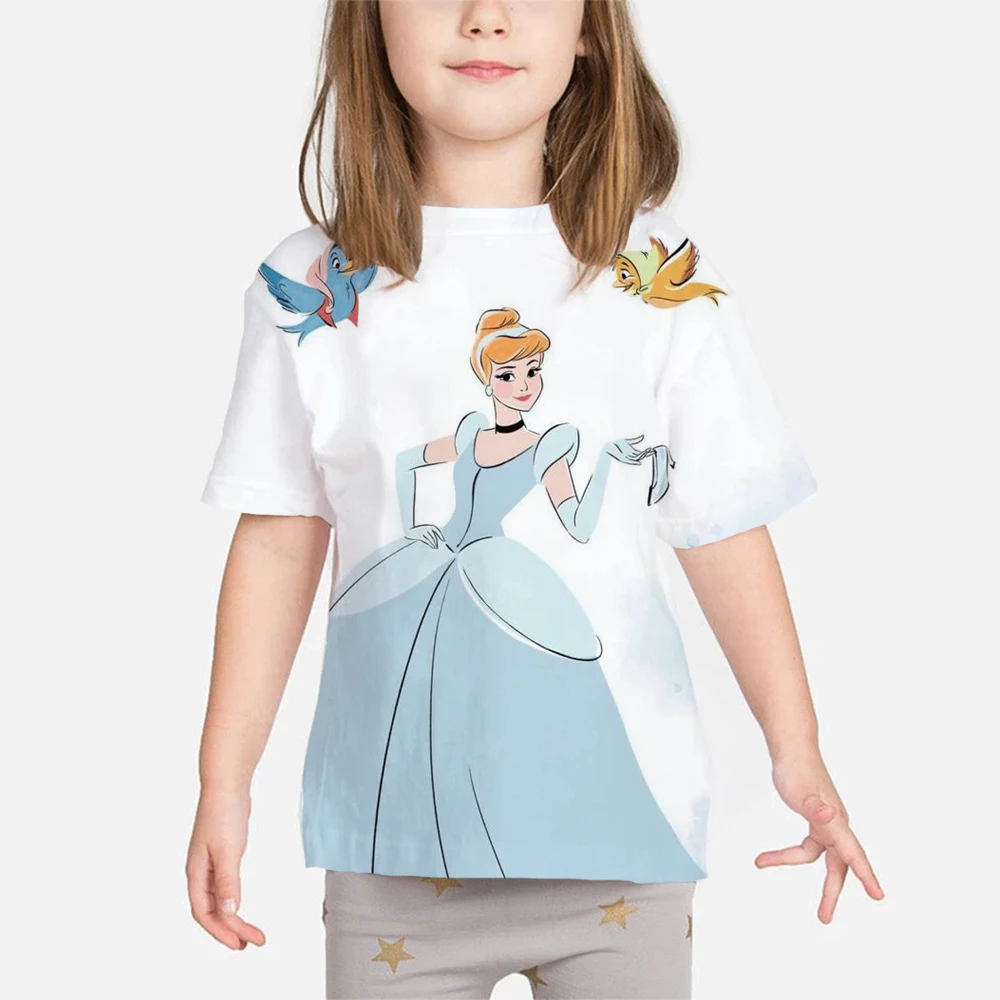 

Disney Collection T-shirt Children's casual clothing Summer Princess Jasmine T-shirt Girl Cartoon Short Sleeve T-shirt Baby