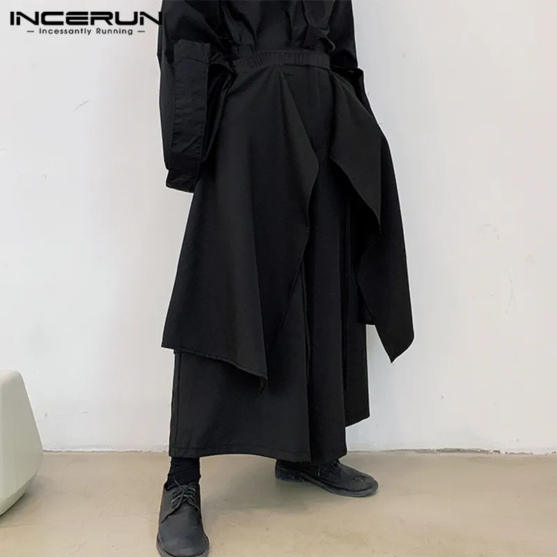 INCERUN 2023 Men Irregular Pants Solid Joggers Streetwear Elastic Waist Skirts Wide Leg Trousers Men Loose Punk Pantalon S-5XL 2