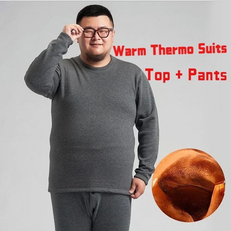 Thermal Underwear Set Men Thicken Winter Keep Warm Thermal Underwear Sets 9XL Size Men Cotton Velvet Thick Tights Fleece Top + Pants Warm Thermo Suits