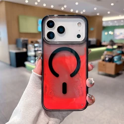 Night Light Luminous Liquid Quicksand Flowing Magnetic Phone Case with Wireless Charging Capability - iPhone 15 Plus (Red)