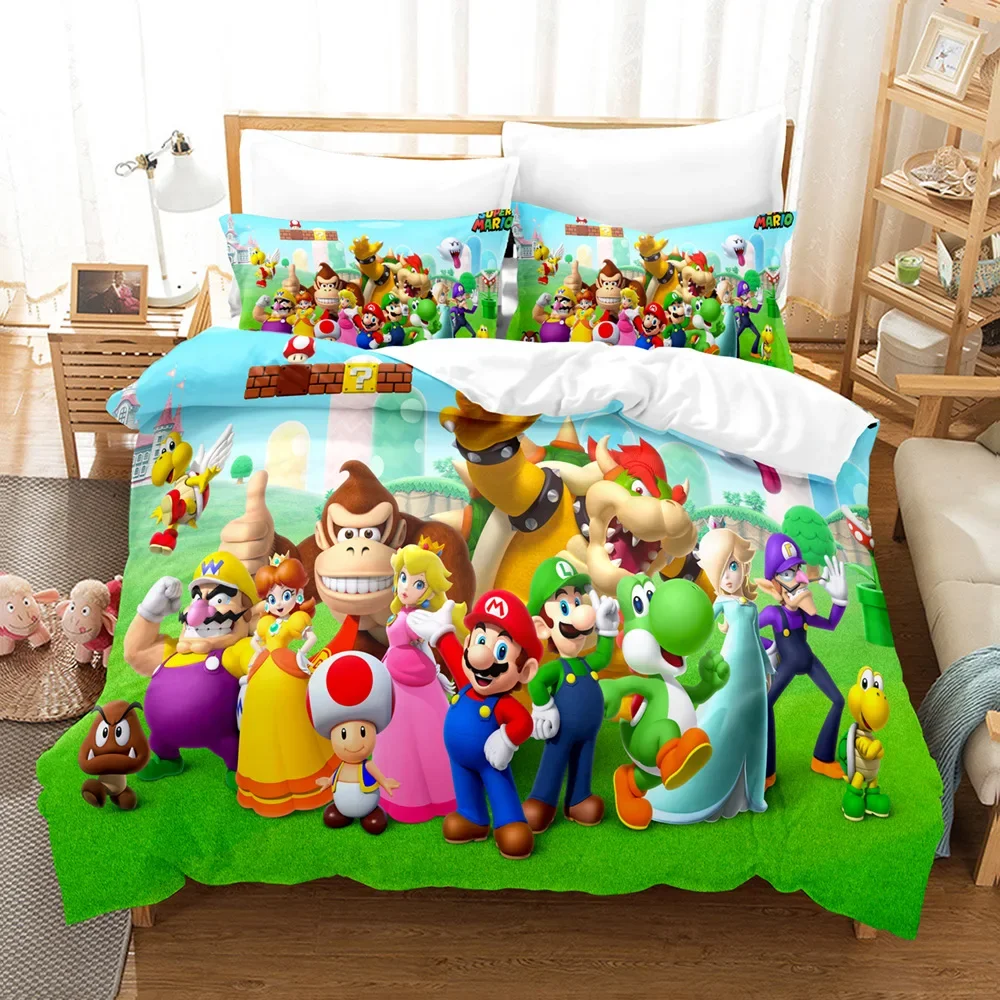 Mario 3D Digital Printing Three-piece Animation Three-piece Set Warm Comfortable Good Night's Sleep