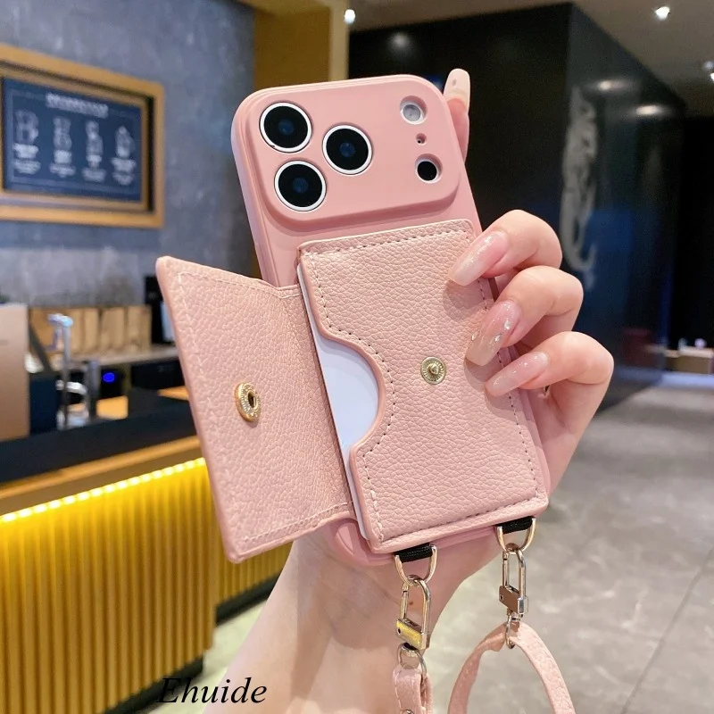 Crossbody Lanyard Strap Wallet Card Holder Case – PU Leather Silicone Cover