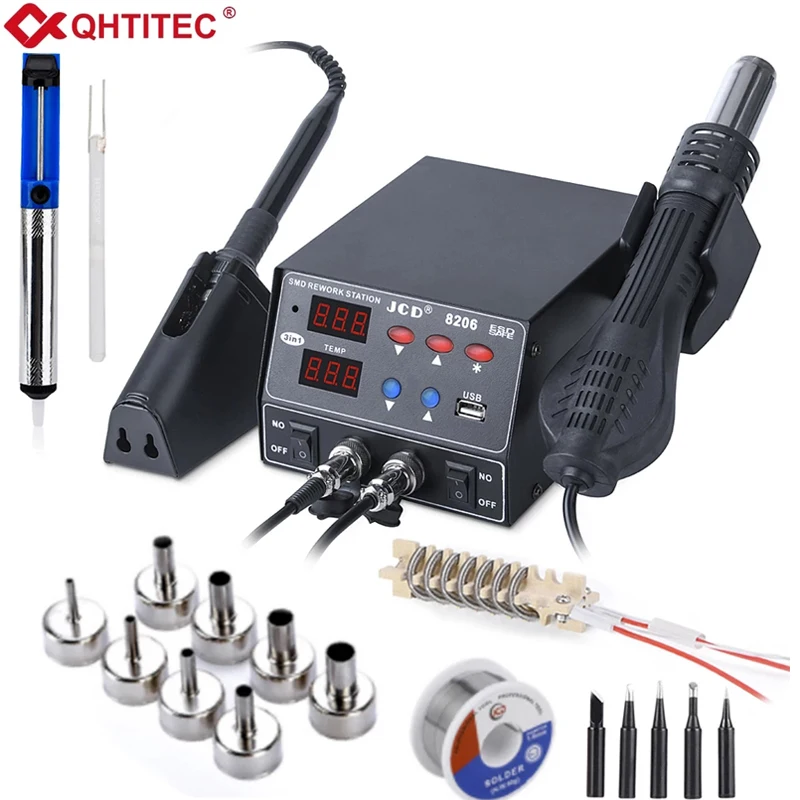 JCD 3 in 1 SMD Soldering Station 800W 220V Led Display Electric Soldering Iron  Hot Air Gun BGA Rework Welding Station Kit 8206