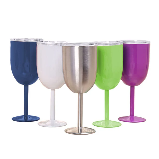 Stemmed Stainless Steel Wine Glasses with Lid Double Wall Insulated Wine  Tumbler