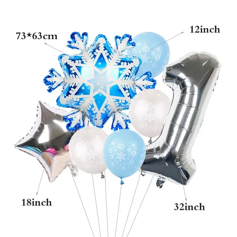 

Snowflake Foil Balloons Set 1 Number Xmas Theme Winter Birthday Party Decoration Supplies For Home Christmas Decor Helium Globos