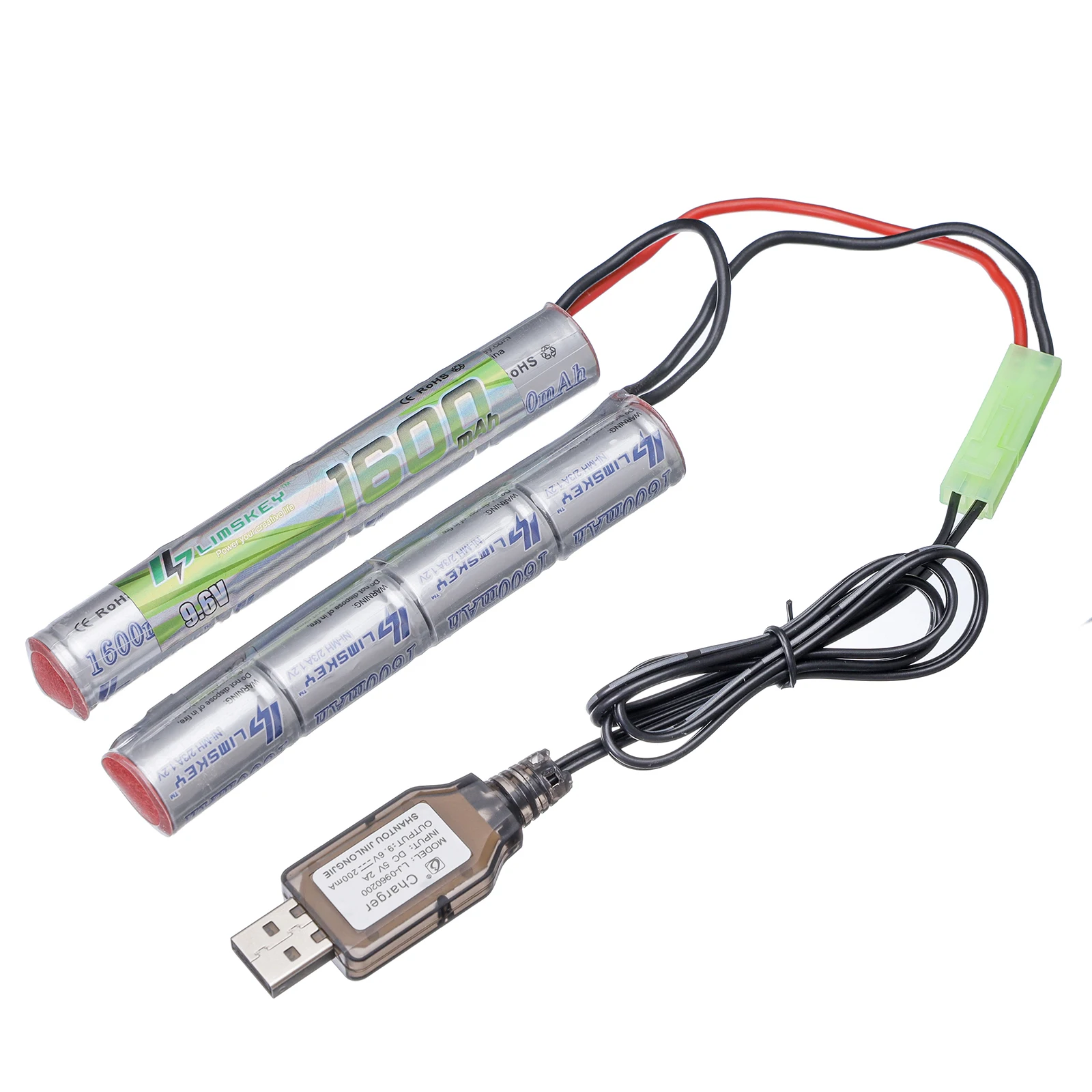 Melasta 2-Pack 9.6V 1600mAh Butterfly Nunchuck NiMH Battery For Mini Tamiya Airsoft Guns - Compatible With M4, G36, M110 & More