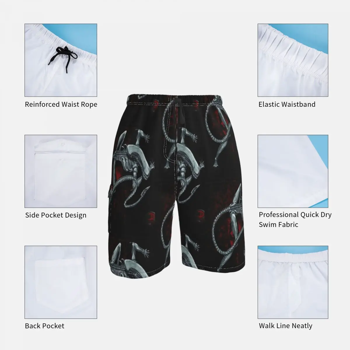Xenomorph Board Shorts Polyester Swimming Trunks Beach Funny Men Swim Trunks 3