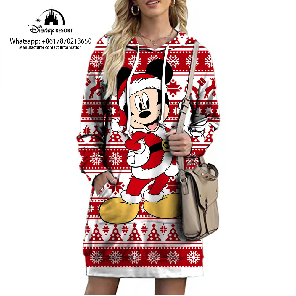 

Loose Hoodie Blanket Winter Hoodie Sleeves Disney Mickey Minnie Christmas Sweatshirt Women Pullover