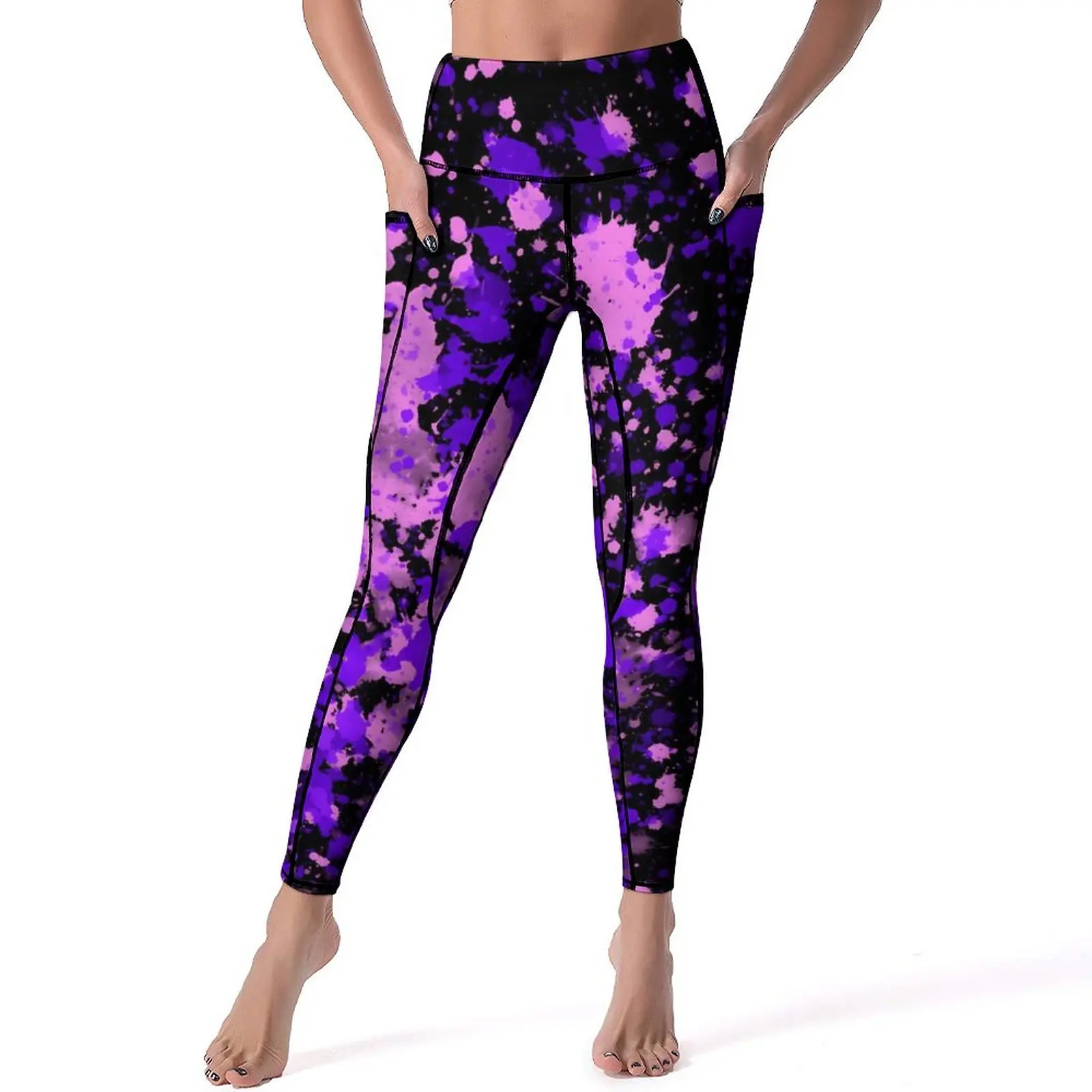 

Purple Paint Splatter Yoga Pants Sexy Abstract Print Leggings Push Up Workout Gym Leggins Female Casual Stretchy Sports Tights