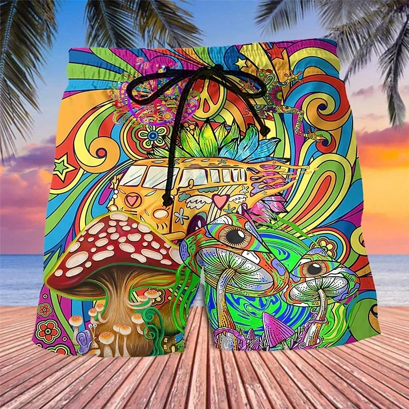 Abstract Mushroom 3D Printed Short Pants For Men Colorful Pattern Hawaii Vacation Beach Shorts Hip Hop Loose Board Shorts 4