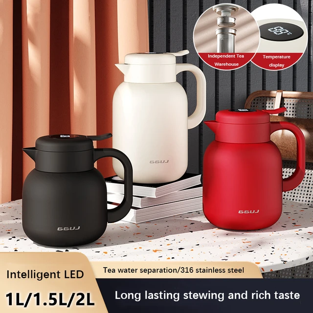 STAINLESS STEEL DOUBLE WALL INSULATING JUG VACUUM THERMOS FLASK TEAPOT  COFFEE