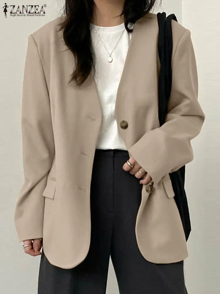 

ZANZEA Autumn Fashion Lapel Neck Blazer Woman Long Sleeve Solid Suit Female Elegant OL Work Outwear Vintage Button Jackets 2023