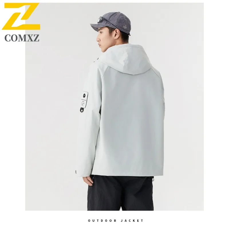 COMXZ Classic Coat Lightweight Detachable Hood Travel Work Men's Windbreaker Jacket Camping Breathable Waterproof Biker Jackets