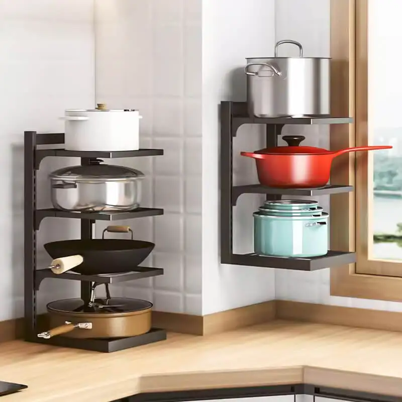 Kitchen Pot Rack Storage Kitchen Organizer Sewer Storage Rack Muti-layer Adjustable Pots Organizers Cabinet Table Shelf For Pans