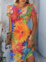 Robe d'été élégante à motif floral pour femme, style streetwear, manches courtes, col rond, collection 2026 4