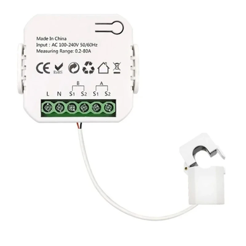 

1 Set White Tuya Smart Wifi Energy Meter 1 Channel With Current Sensor App Monitor Export And Import Power 80A AC110V/240V