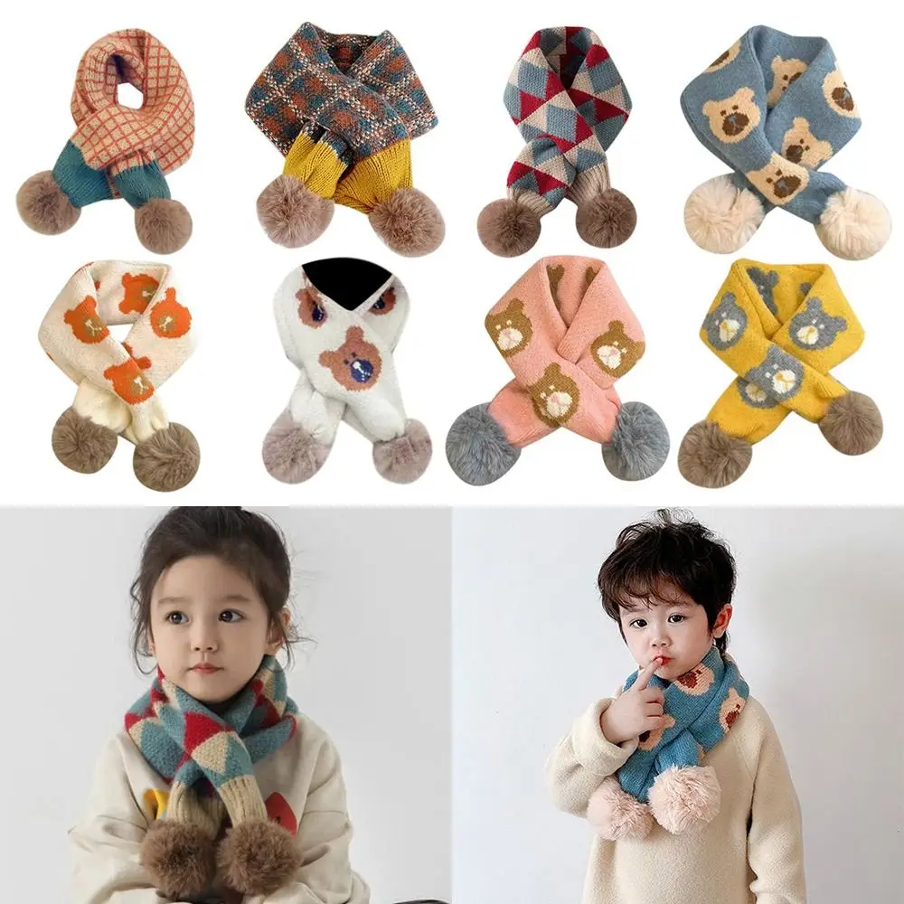 Bib Thermal Neck Warmer Windproof Snap Fastener Boys Girls Knitting Scarf Cartoon Neckerchief Children Kids Winter Scarves