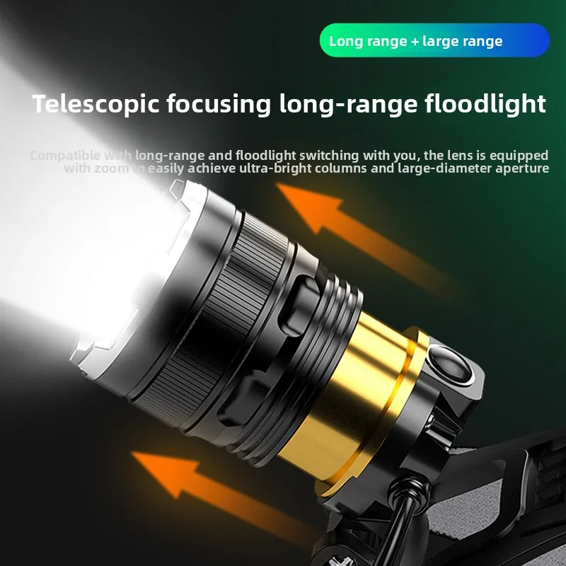 LED Headlight Sensing Zoom Charging Flashlight High-power 1000M Using 2 * 18650 Fishing