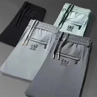 Men's Ice Silk Pants Elastic Waist Comfortable Casual Pants Loose Fit Sports Thin Straight Leg Long For Middle-aged Men