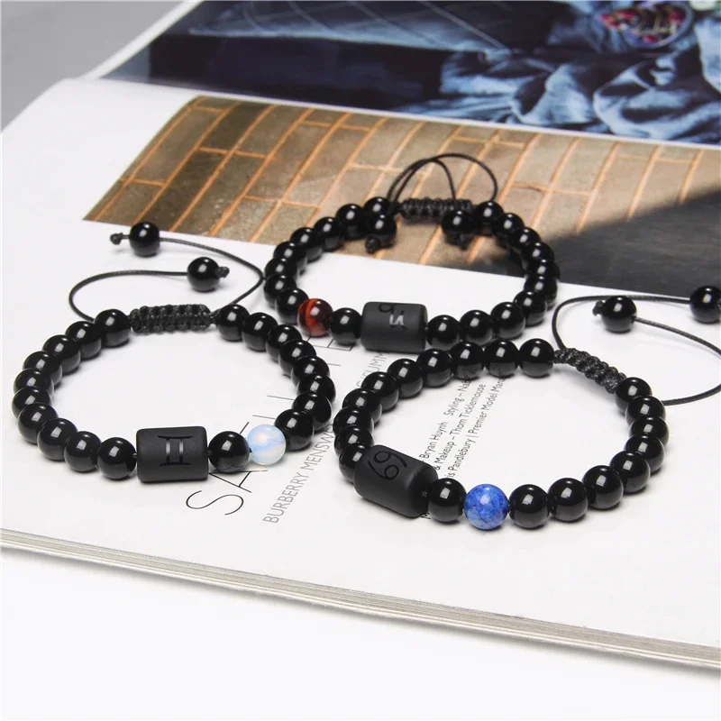 12 Constellation Zodiac Signs Bracelet Black Onyx Beads Cancer Leo Onyx Braided Bracelet for Women Men Couples Jewelry Gift 5 12 Constellation Zodiac Signs Bracelet Black Onyx Beads Cancer Leo Onyx Braided Bracelet for Women Men Couples Jewelry Gift 5
