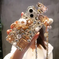 Rhinestone Perfume Bottle Crossbody Phone Cover with Crystal Pumpkin Design for iPhone 13 Mini (WHITE)