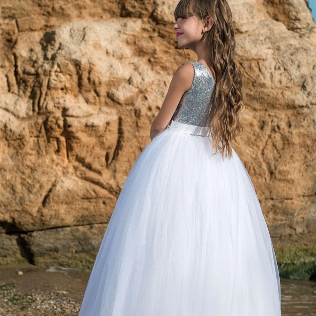 

Flower Girls Dresses 2023 Short Sleeves Cute Kids Wedding Party Dress A-Line Knee-Length Puffy Girl Princess Gowns
