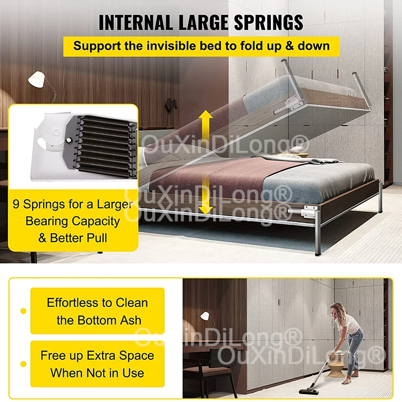 Kit de herrajes mecánicos para Cama de Pared Mecanismo de resortes  horizontales de Alta Capacidad de Carga Soporte de Cama de Servicio Pesado  Pared Horizontal de Alta Capacidad de Carga : 