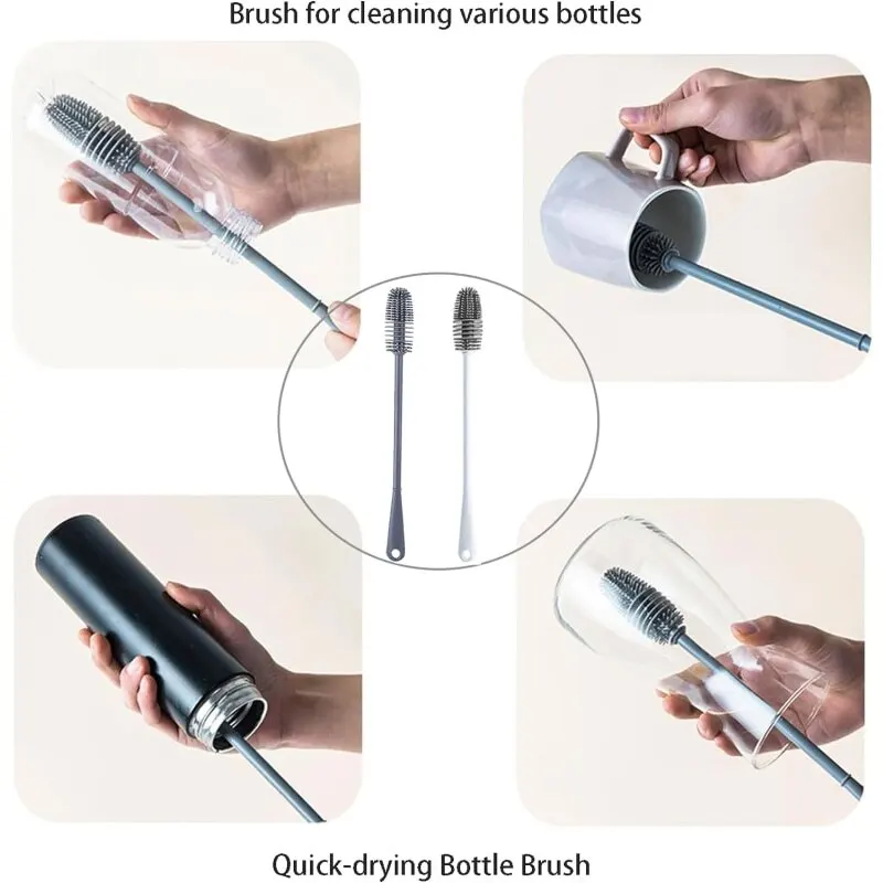 Silicone Milk Bottle Brush Cup Scrubber Glass Cleaner Long Handle Drink Bottle Clean Brush Kitchen Cleaning Tool cleaning brush kitchen tools