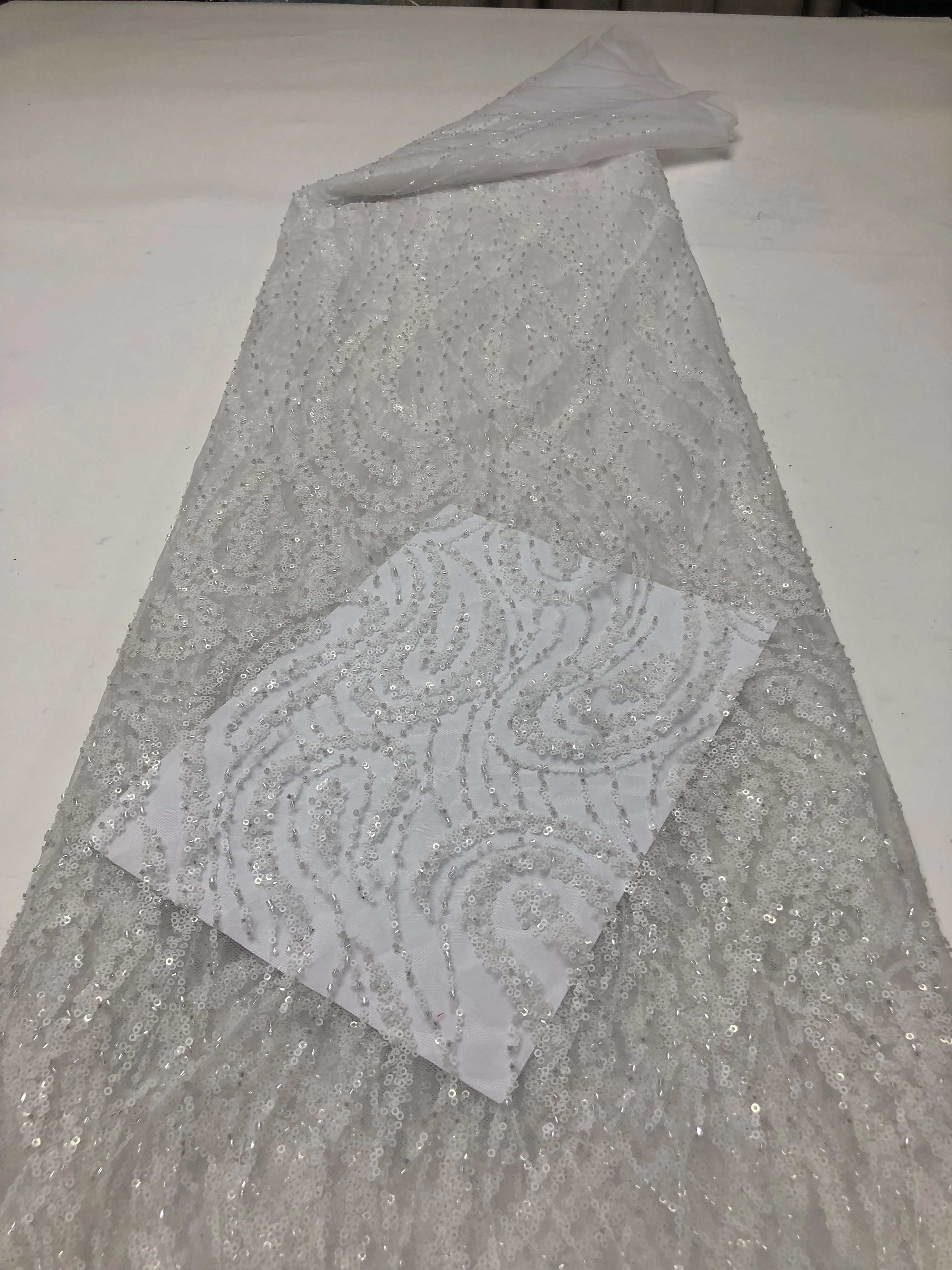 Red Luxury African Tulle Beaded High Quality Nigerian Sequins With Pearl Lace French Tulle Fabric For Party Dress Sew