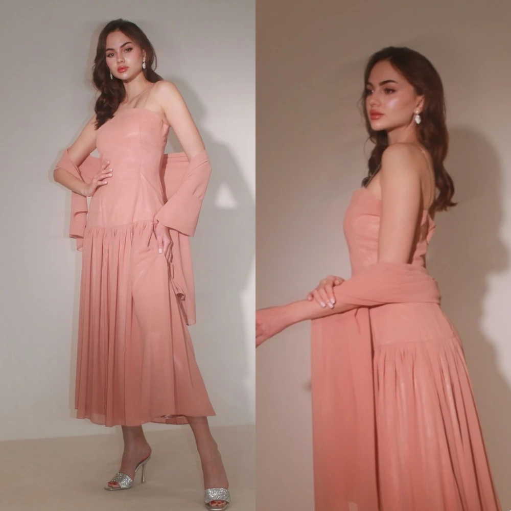Chiffon Draped Christmas A-line Strapless Bespoke Occasion Gown Midi Dresses