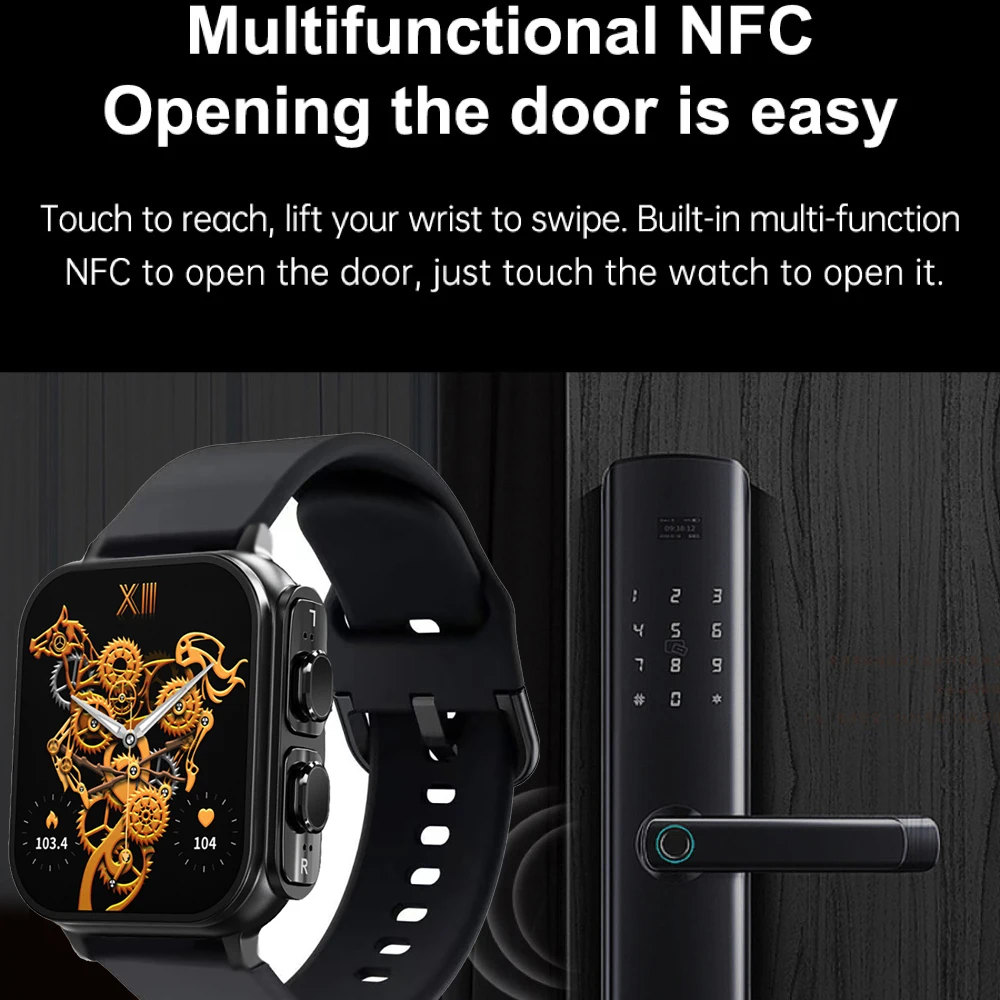  N22 2 in 1 Smartwatch with Earbuds 1.96 Inch NFC Smart Sport  Watch Health Monitor TWS Music MP3 Speaker HiFi Stereo Wireless Headset  Combo (Orange) : Electronics