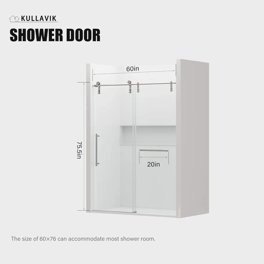 56-60" W × 76" H Glass,Frameless with Handle and Seal Strip for Waterproof,Sliding Shower Door in Stylish and Modern,Sliver 6