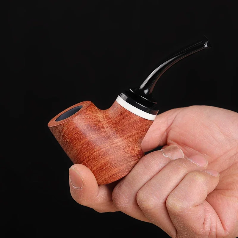 Bent Rosewood Tobacco Pipe 9mm Filters Decorative Ring Smoking Tools Gift