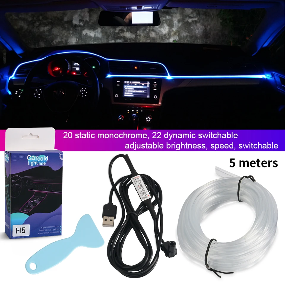 Bande de fil néon à Fiber optique étendue, Guide de lumière Invisible,  accessoires pour équipement d'éclairage ambiant intérieur de voiture,  3M/5M/6M/8M - AliExpress