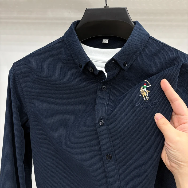 Spring and Autumn New 100% Cotton Long Sleeve Shirt for Men's Business, Leisure, Skin Friendly, Comfortable Collar Shirt Coat