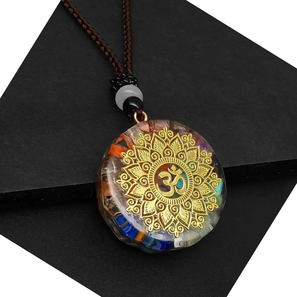 CHAKELA Charm Seven Chakras Healing Necklace For Women Men Colorful Natural Stone Geometric Pendant Rope Chain Necklace Fashion