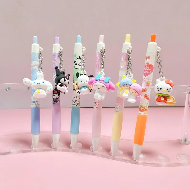 산리오 키티 펜던트 젤 펜, 귀여운 작은 쌍둥이 별, 검정 잉크 중립 펜, 프로모션 선물, 학용품, 0.5mm, 24 개/로트