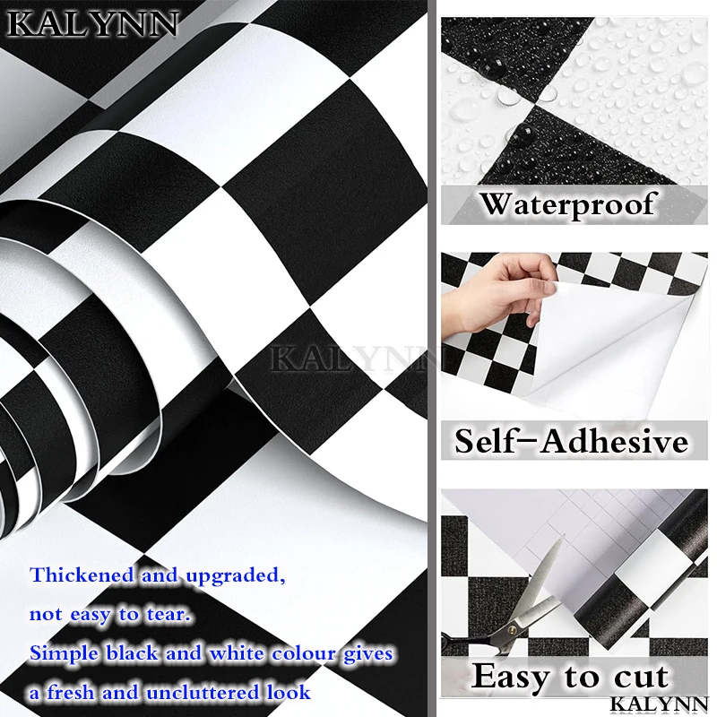Black White Checkered Flag Self Adhesive Wallpaper,Mosaic Trellis Contact Paper,Vinyl Peel and Stick WallPaper,DIY Decor Sticker 4