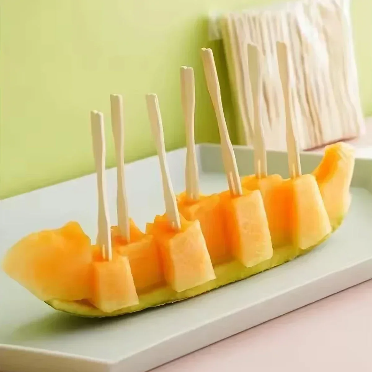 80pcs Disposable Bamboo Fruit Fork for Cake and Dessert