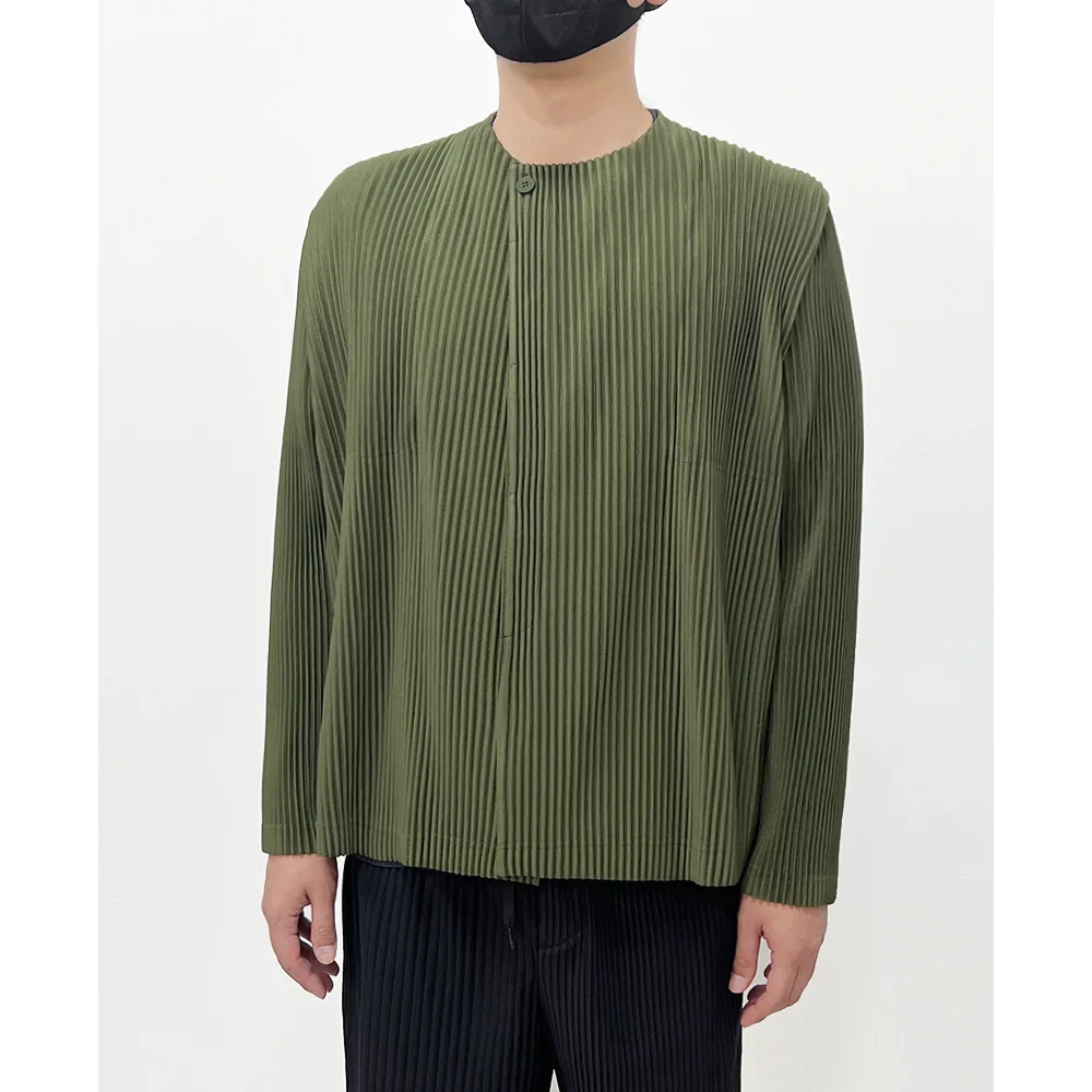 Original Pleated Fall Men's Jacket 2024 New Simple Retro Business Casual Suit Cardigan Men's Pleated Long-sleeved Blouse 2
