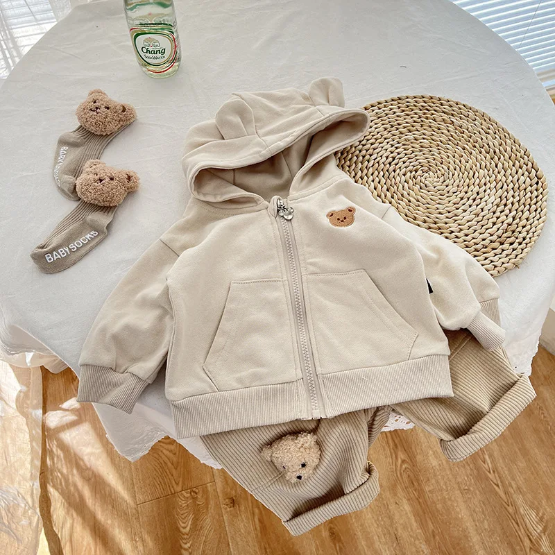 Girl Cute Bear Cardigan Simple Soft Zipper Hoodies 0-3y Infant Baby Solid Comfortable Coat Toddler Boy Pocket Coats baby girl cardigan
