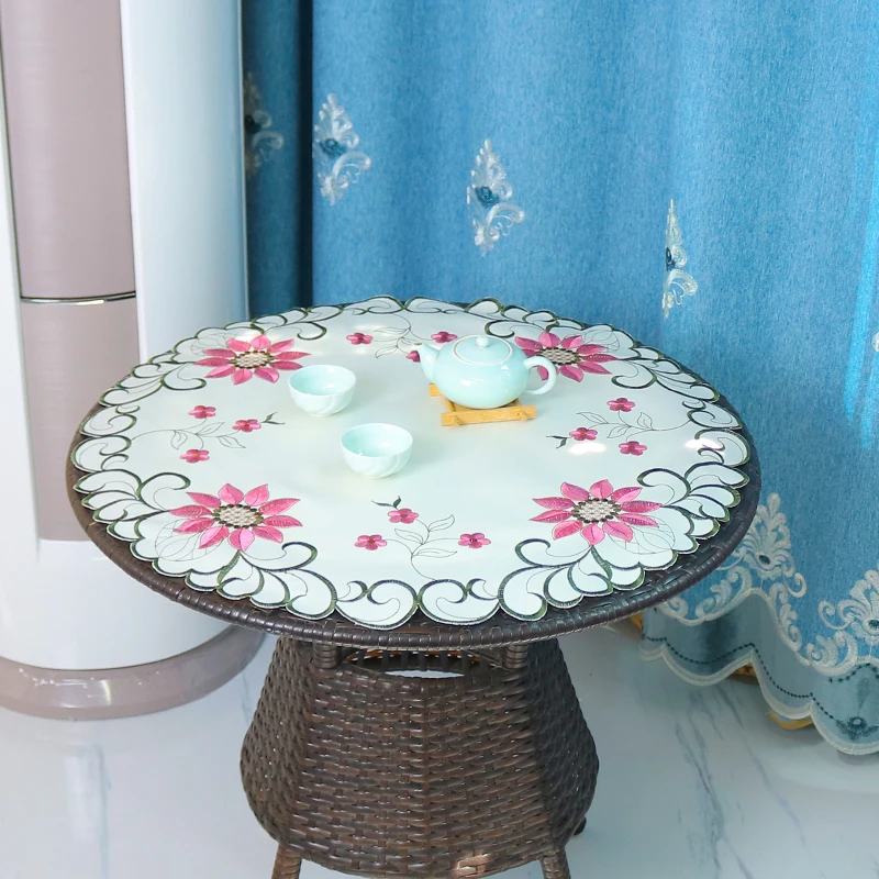 

Luxury round satin Sunflower Embroidery table cloth cover wedding tablecloth kitchen Christmas Table decoration and accessories