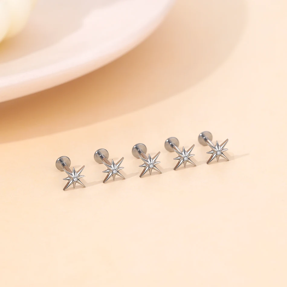 Piercing Jewelry 1Pc Titanium Ear Stud Cartilage Zircon Labret Lip Tragus Nose Earring for Women Internal Thread Helix