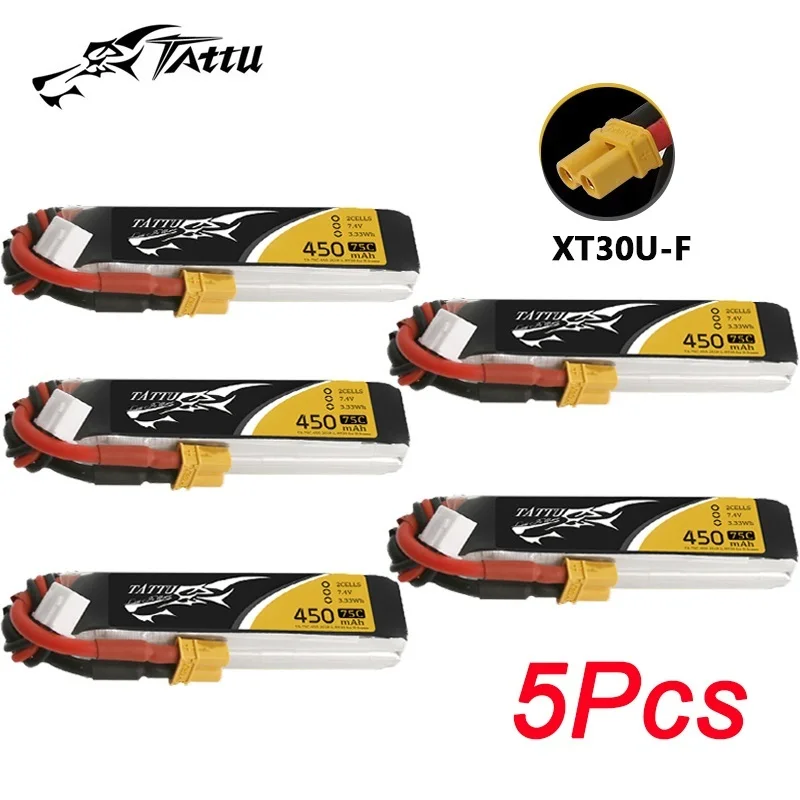 

HOT TATTU 75C 450mAh 7.4V Lipo Battery With XT30 For RC Helicopter Quadcopter FPV Racing Drone Parts 2S Rechargeable Battery